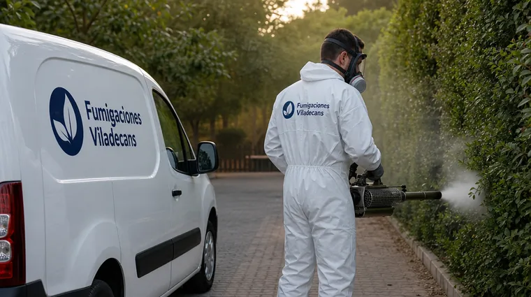 Equipo de Fumigaciones Viladecans aplicando un tratamiento exterior en Viladecans